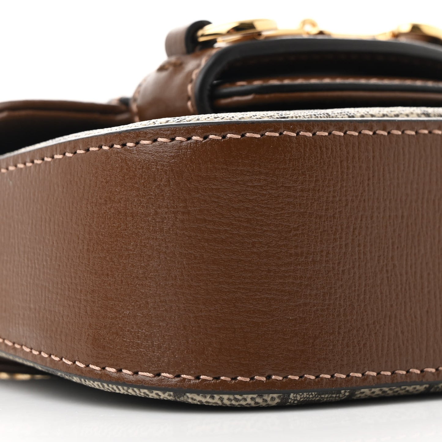 GG Supreme Monogram Azalea Calfskin Web Horsebit 1955 Wallet On Strap Beige Ebony Brown Sugar