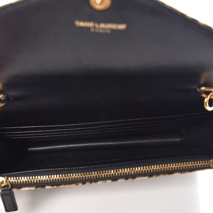 Saint Laurent Velvet Leopard Print Monogram Envelope Chain Wallet Black 7 of 11
