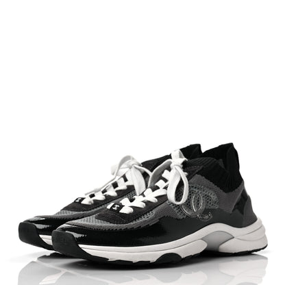 Chanel Fabric Calfskin Suede CC Womens Sneakers 39.5 Black Grey 4 of 5