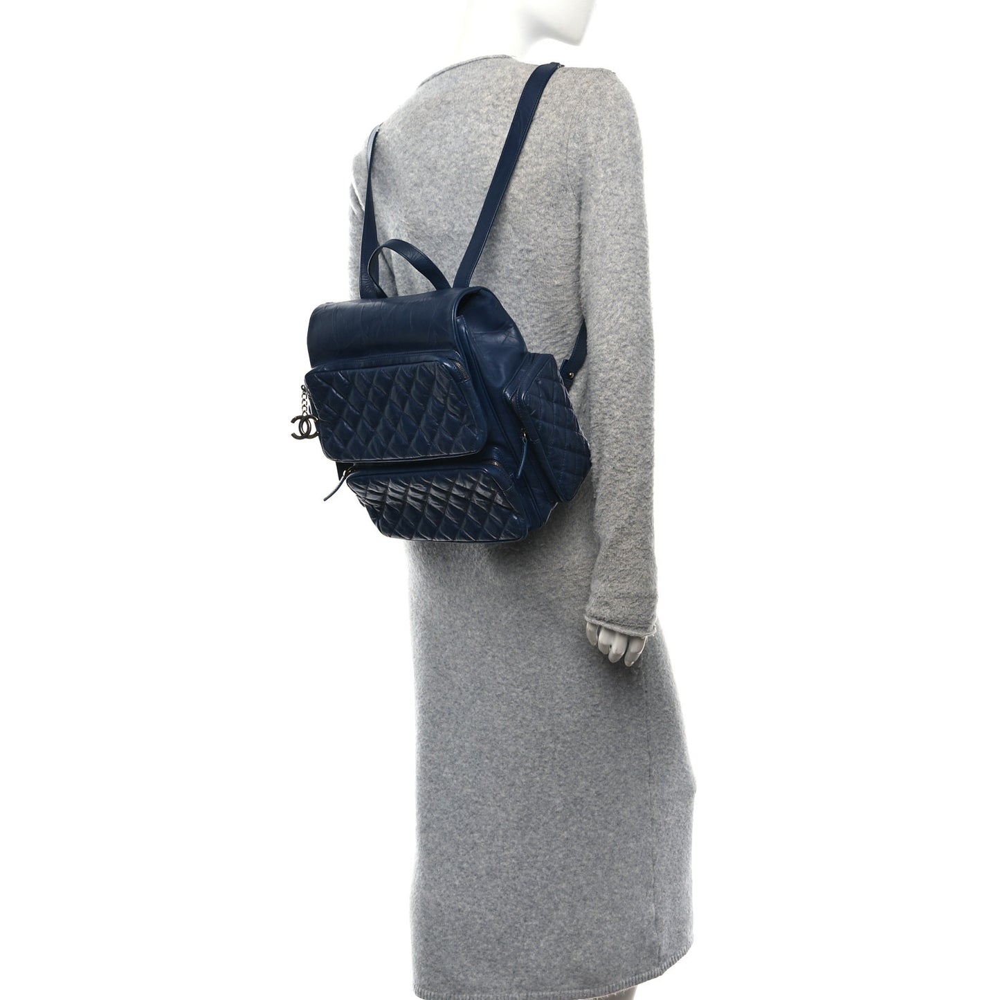 Aged Calfskin Quilted Medium Casual Rock Airlines Backpack Blue