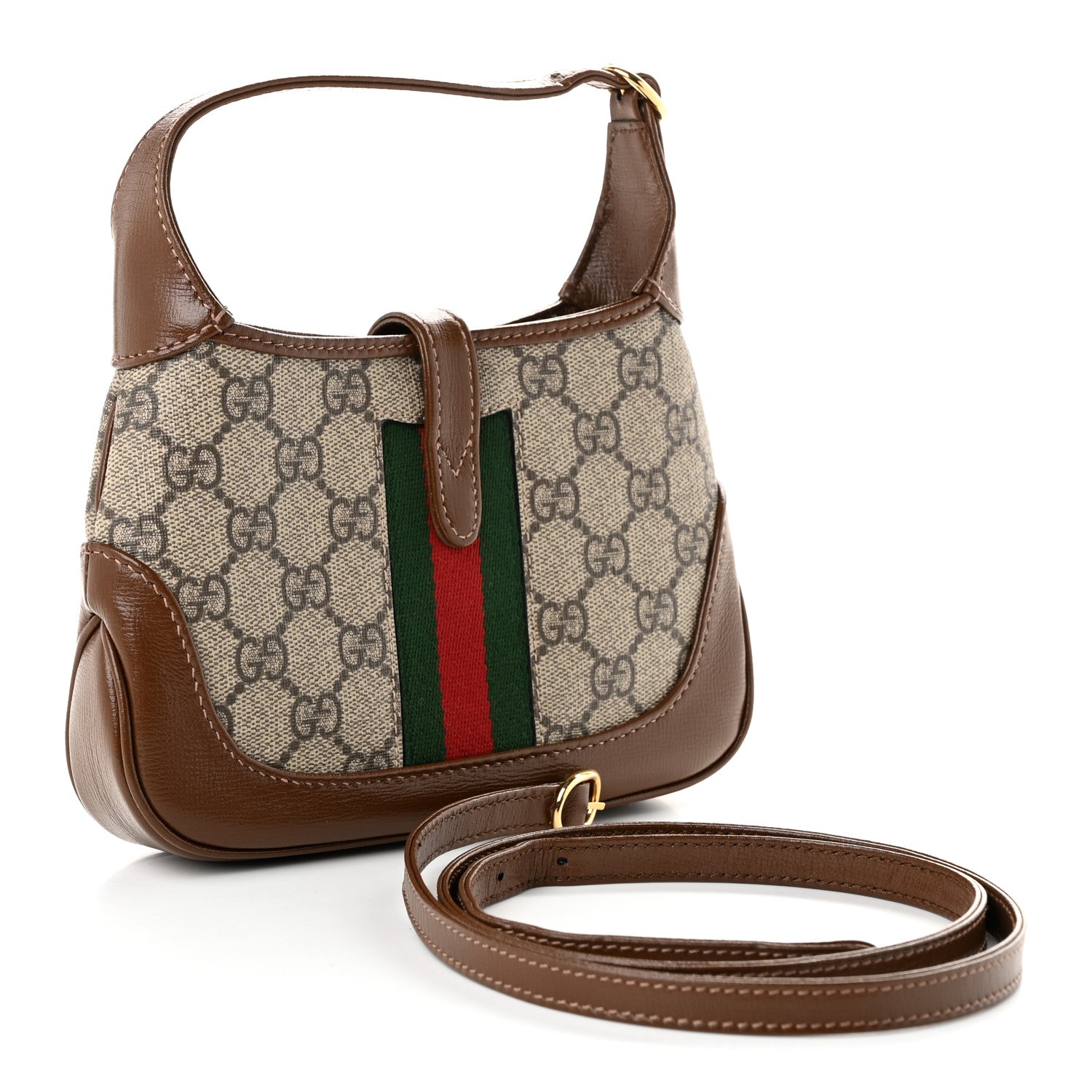 Gucci GG Supreme Monogram Azalea Calfskin Web Mini Jackie 1961 Hobo Beige Ebony Brown Sugar 3 of 10
