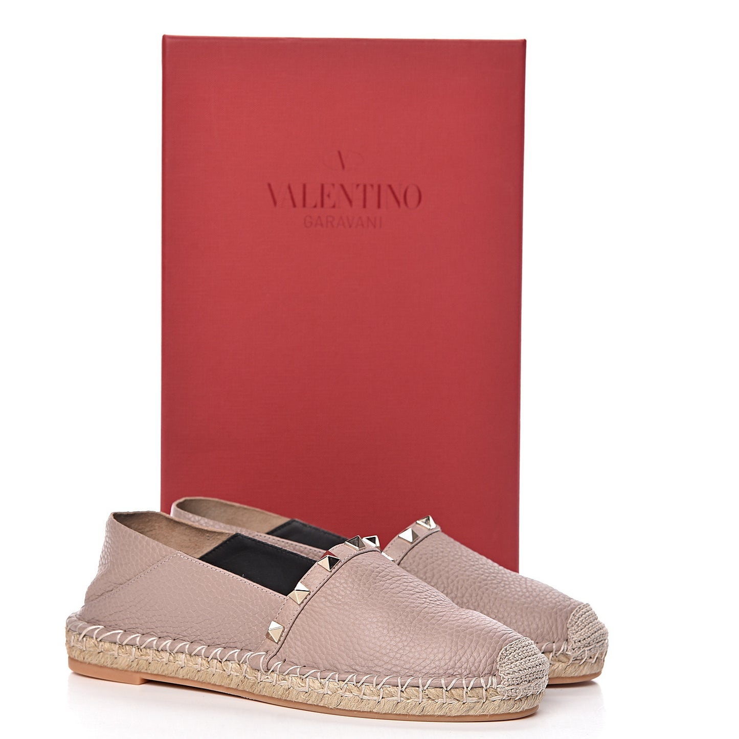 Pebbled Calfskin Rockstud Espadrilles 35 Poudre