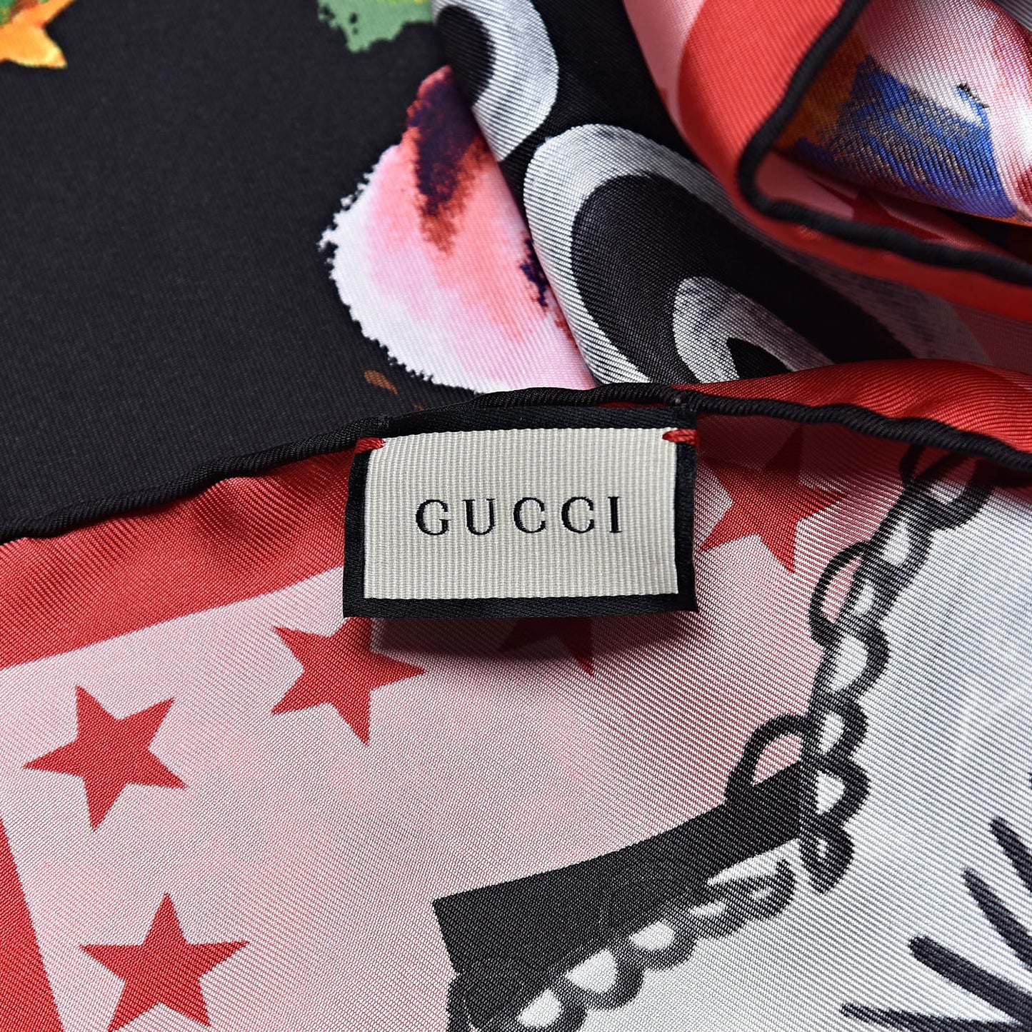 Silk Twill Jakam Square Scarf Black Pink