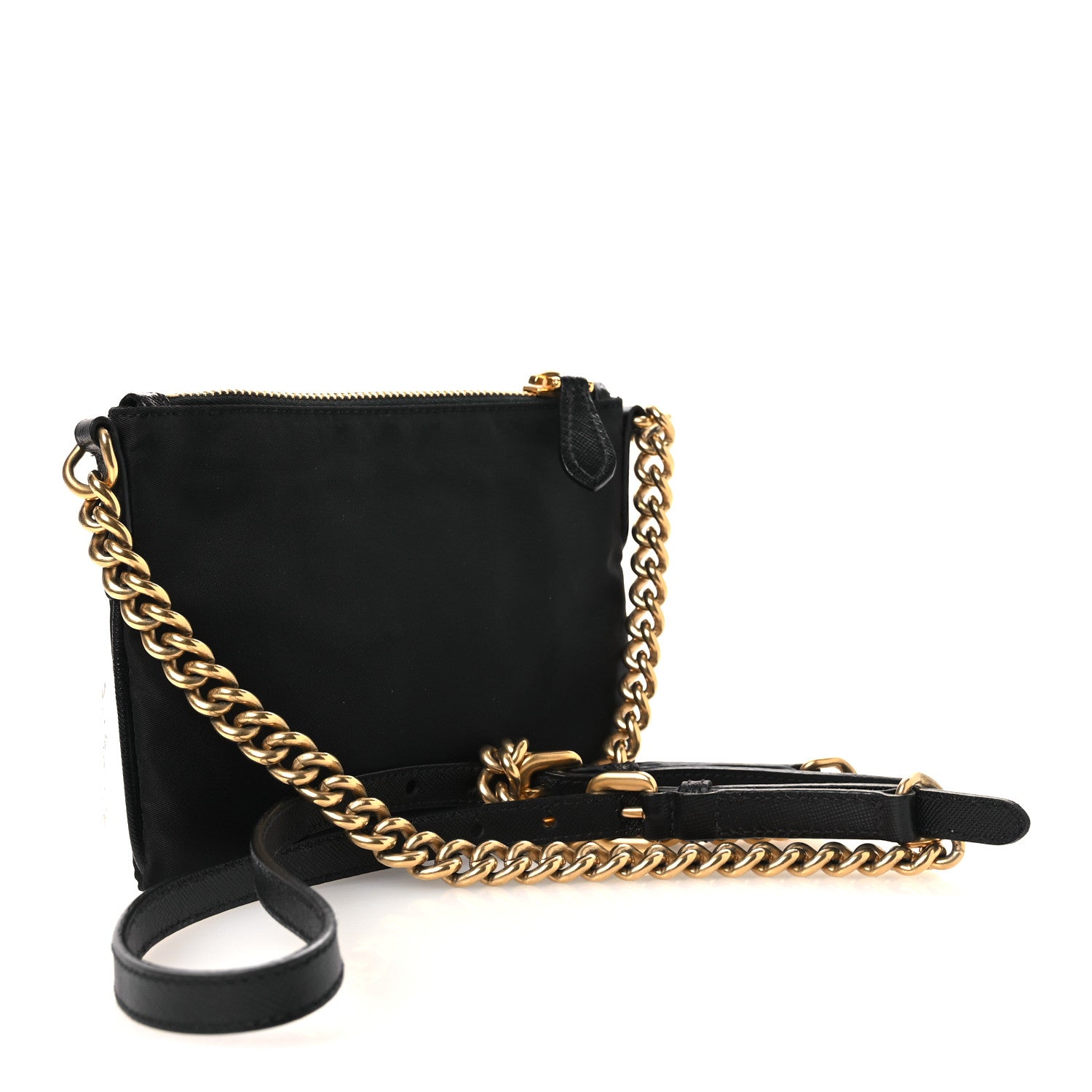 Prada Tessuto Bandoliera Logo Shoulder Bag Gold Black 3 of 13