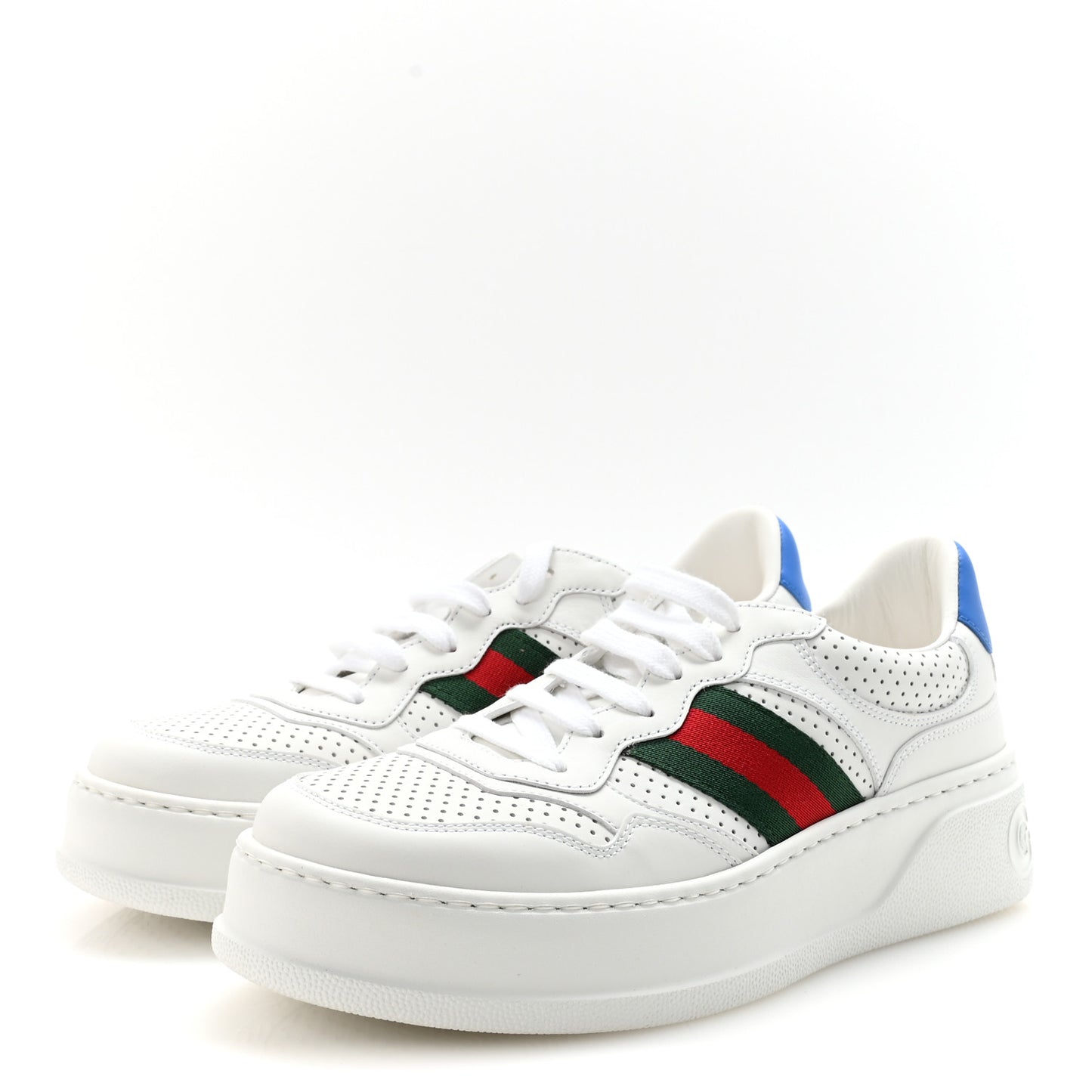Calfskin Web Perforated Womens Platform 55mm Sneakers 39.5 White Bright Splash