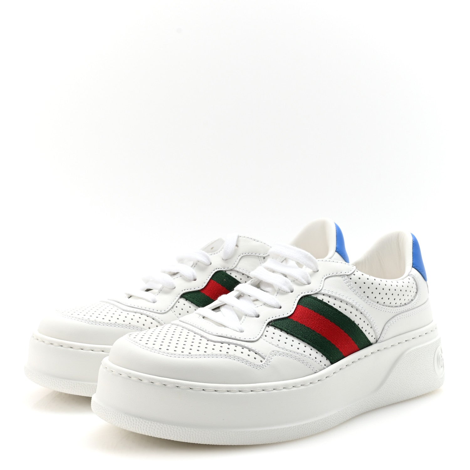 Gucci Calfskin Web Perforated Womens Platform 55mm Sneakers 39.5 White Bright Splash 4 of 9