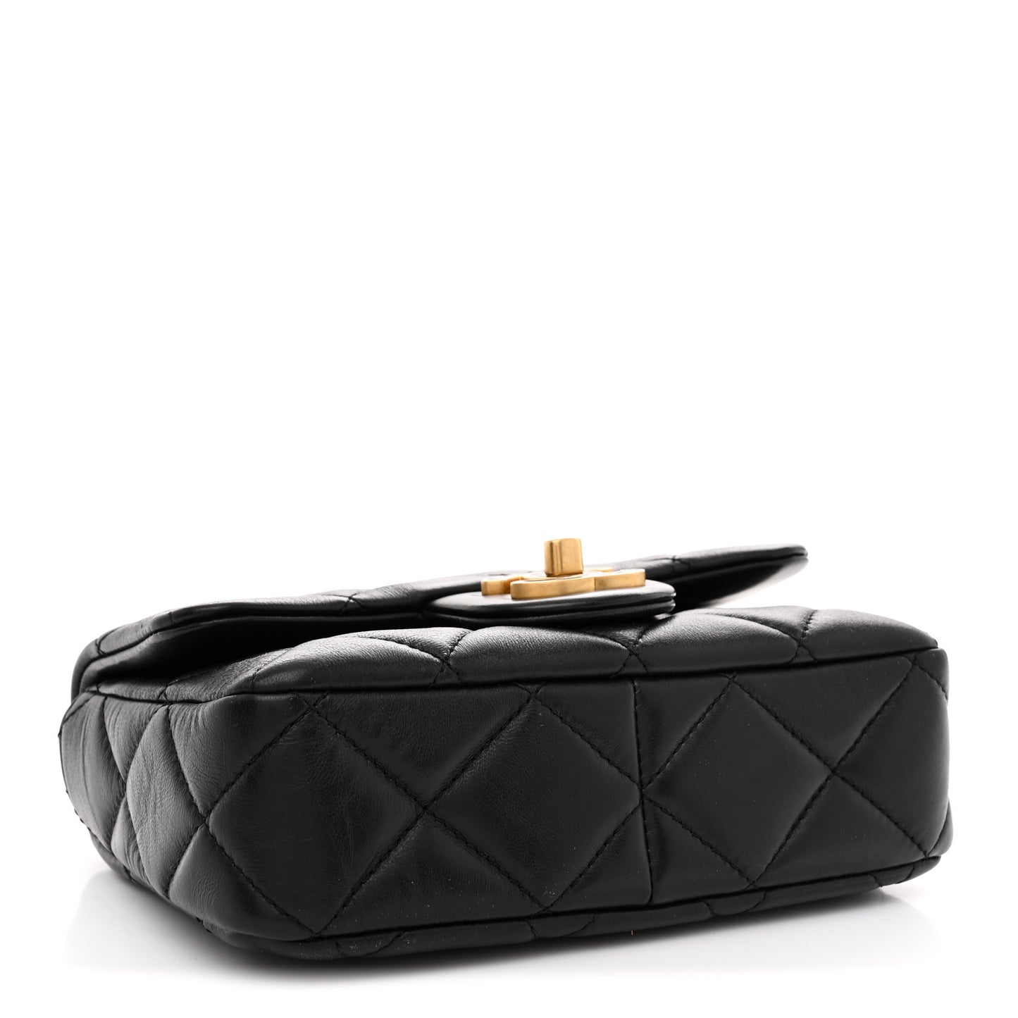 Lambskin Enamel Quilted Mini Pending CC Square Flap Black