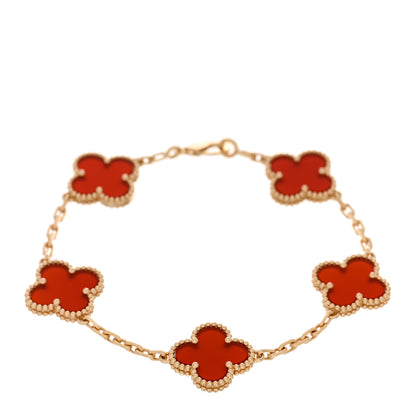 Van Cleef & Arpels 18K Yellow Gold Carnelian 5 Motifs Vintage Alhambra Bracelet 1 of 5