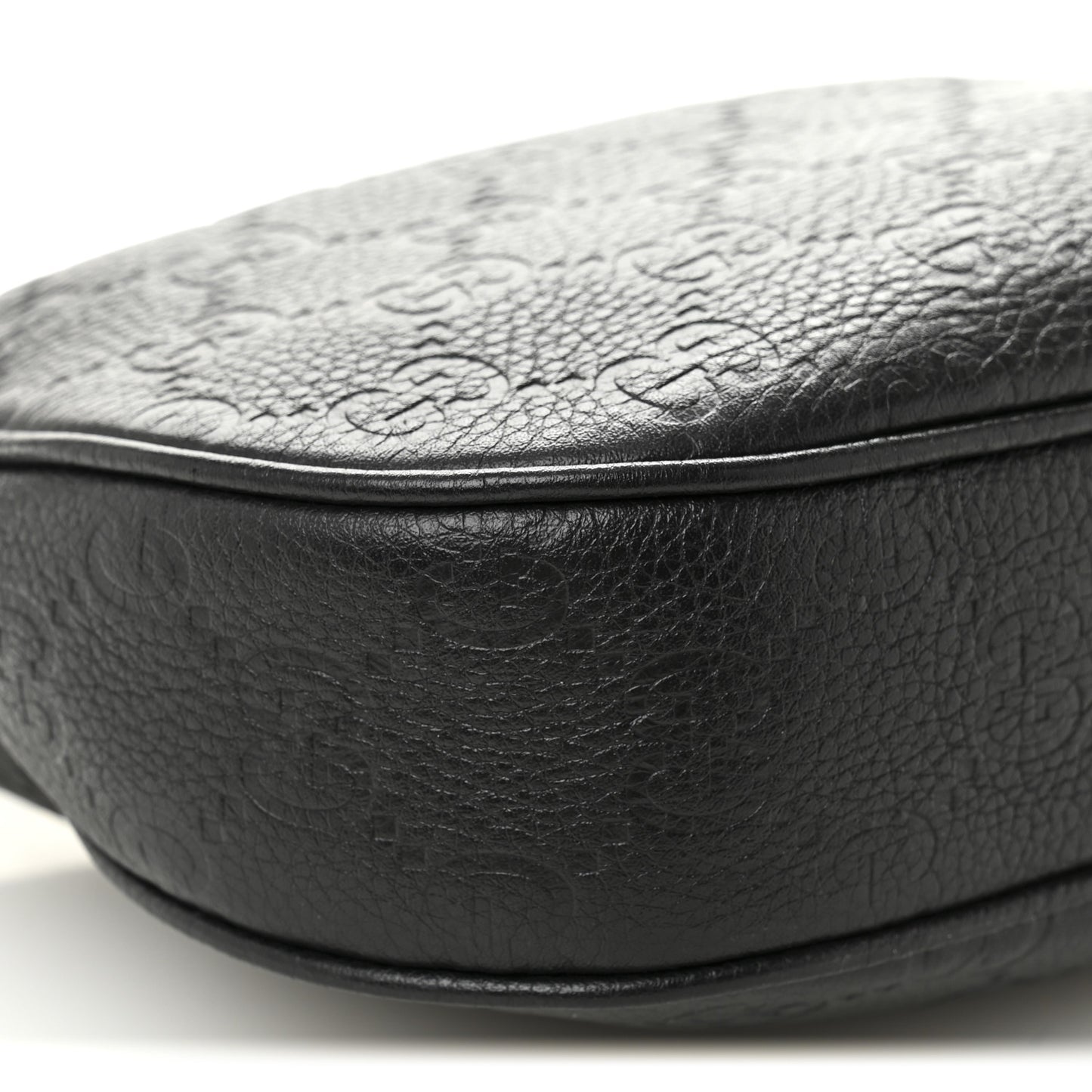 GG Grainy Calfskin Emblem Small Half Moon Shoulder Bag Black