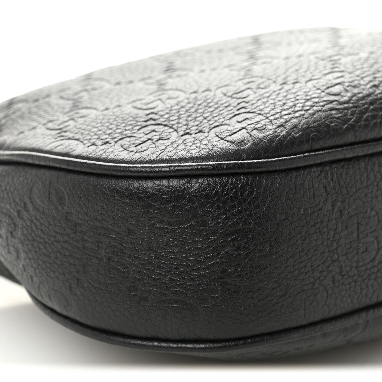 Gucci GG Grainy Calfskin Emblem Small Half Moon Shoulder Bag Black 9 of 10