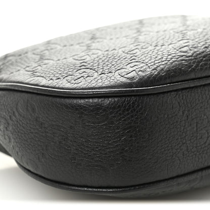 Gucci GG Grainy Calfskin Emblem Small Half Moon Shoulder Bag Black 9 of 10