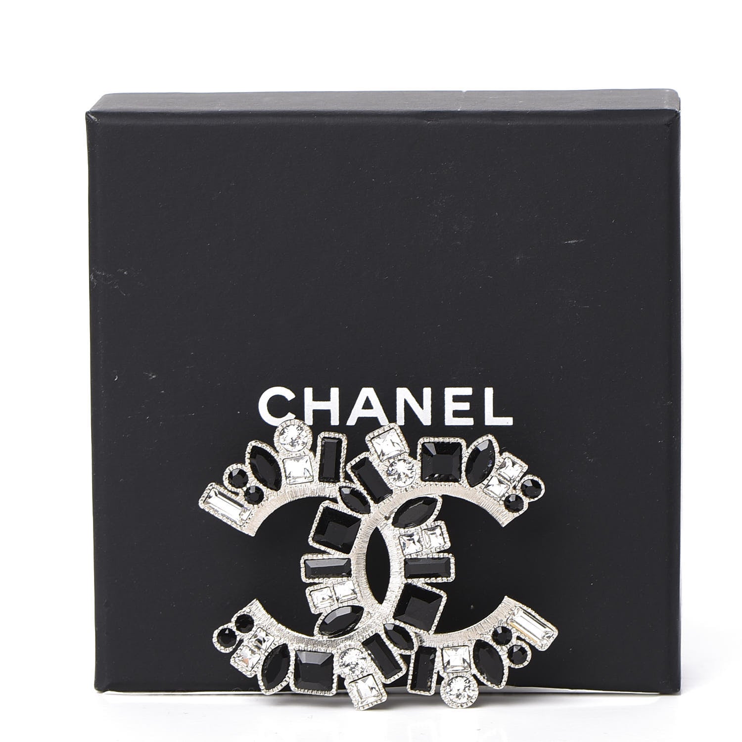 Chanel Baguette Crystal CC Brooch Black Silver 4 of 4