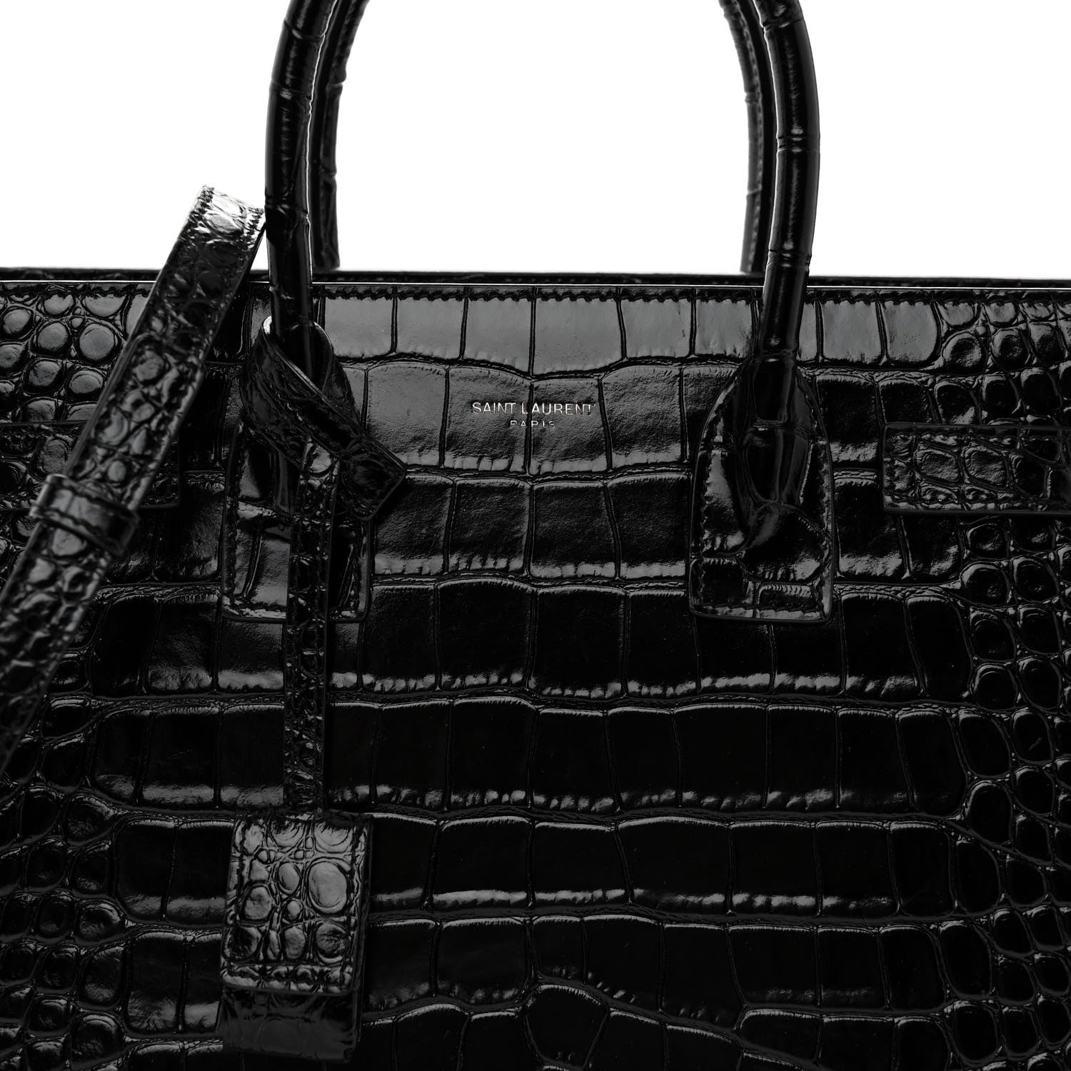 Saint Laurent Calfskin Crocodile Embossed Baby Sac De Jour Black 8 of 10