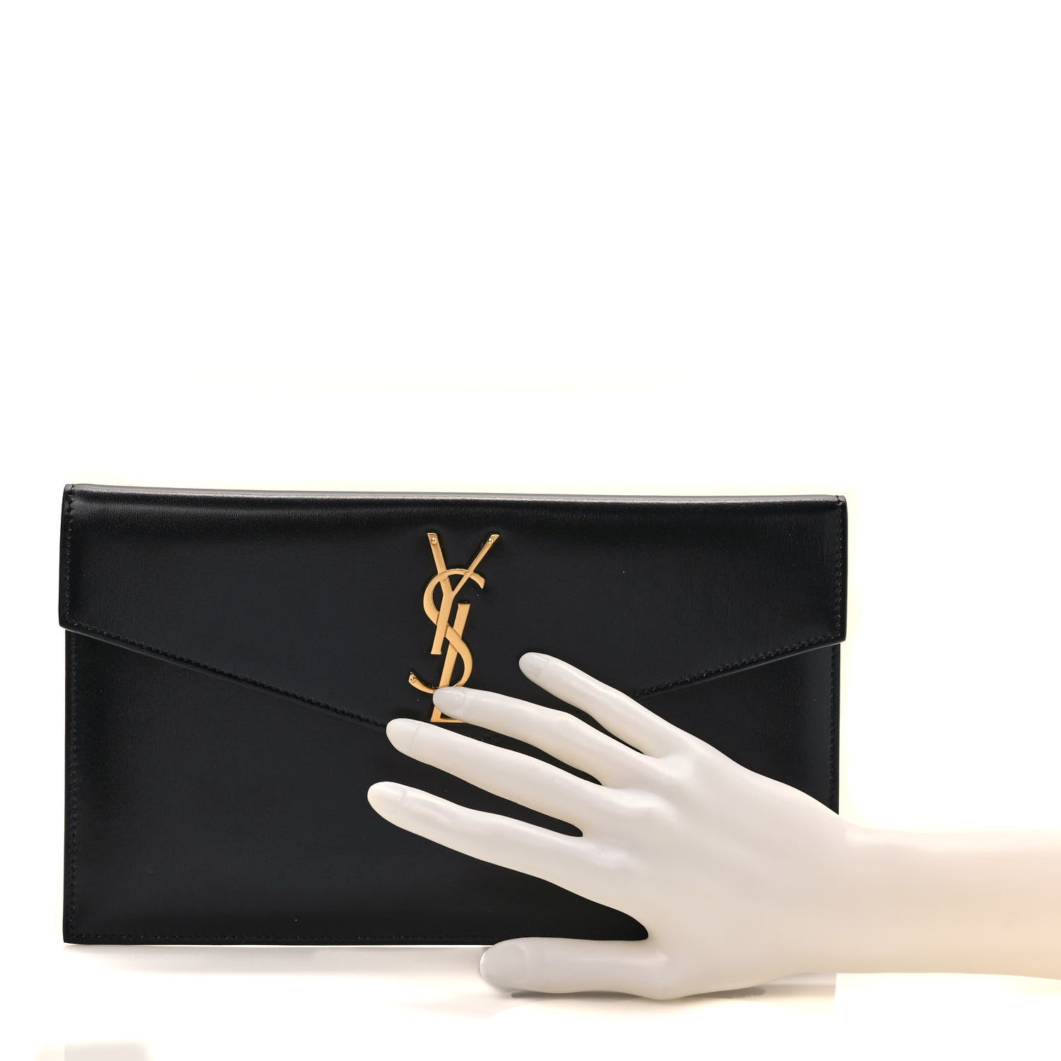 Saint Laurent Smooth Shiny Calfskin Monogram Uptown Pouch Black 3 of 8