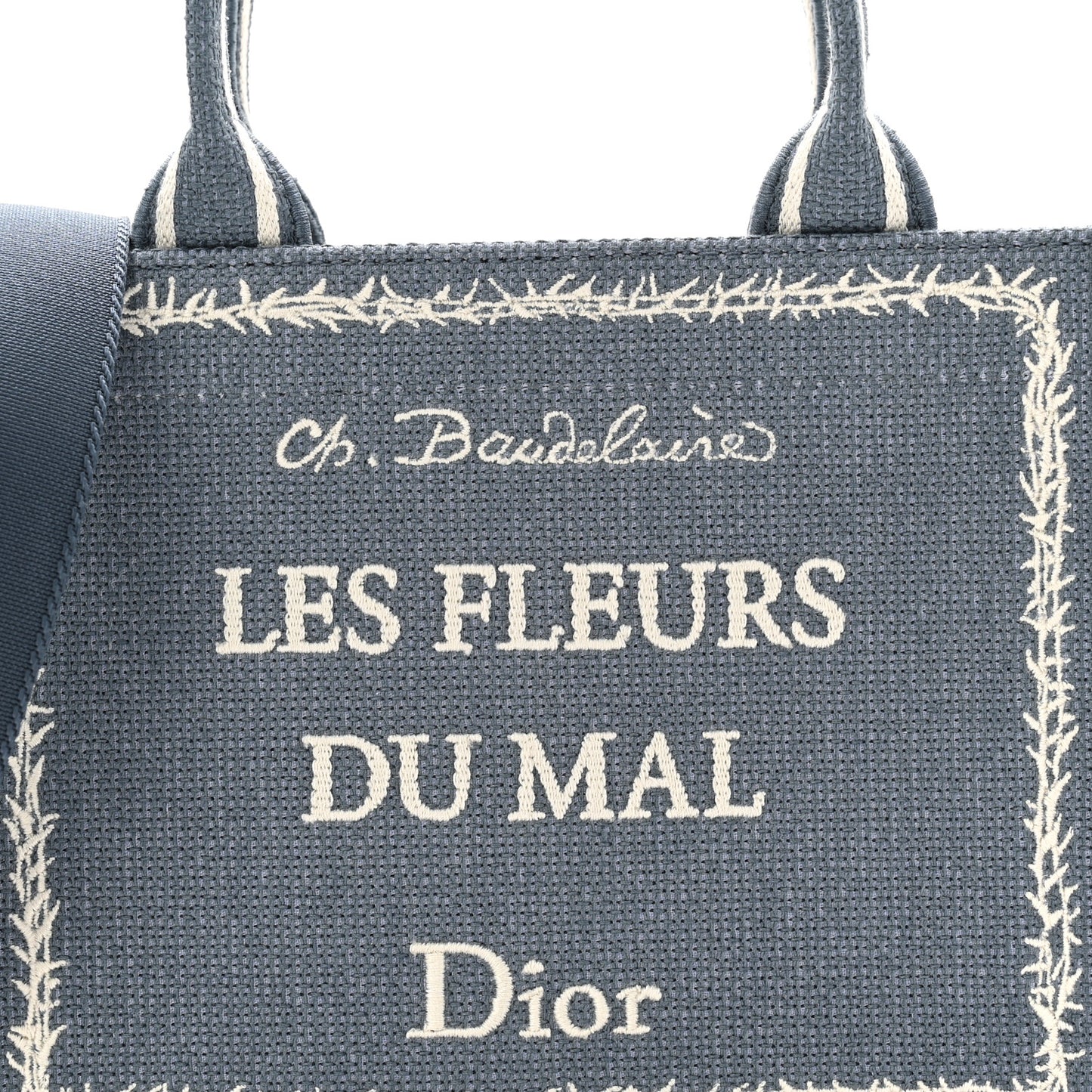 Canvas Embroidered Les Fleurs du Mal Mini Book Tote  Blue White