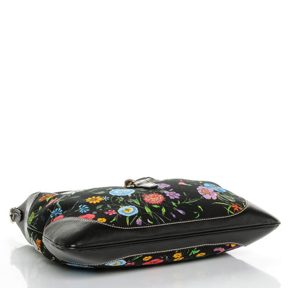 Gucci Canvas Floral Flora Jackie O Bouvier Hobo Dark Brown 4 of 7