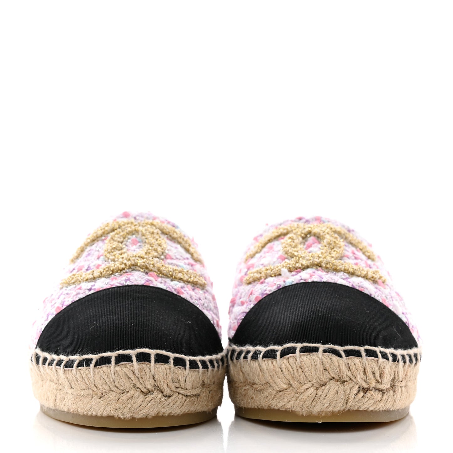 Tweed Grosgrain CC Espadrilles 37 Pink Black