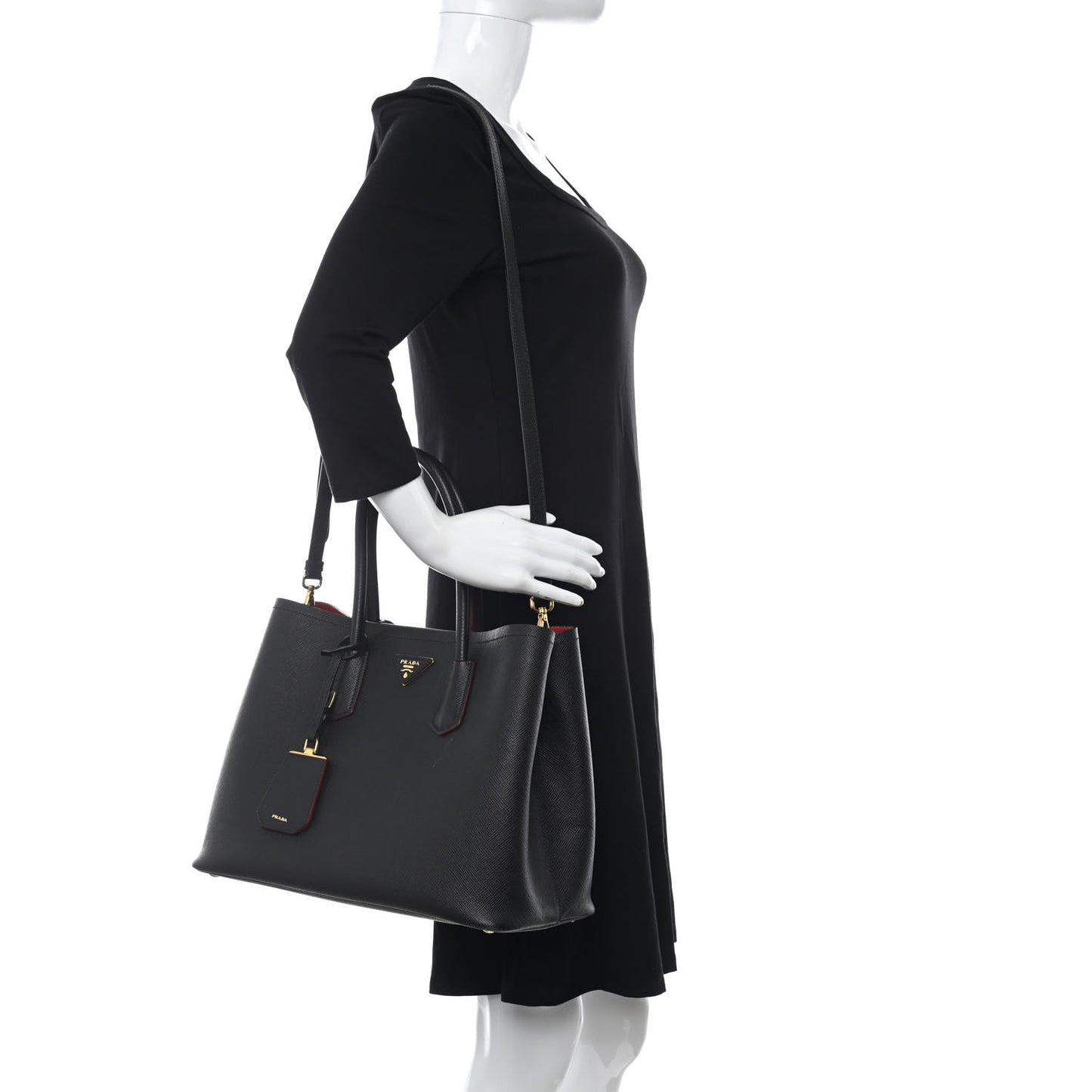 Saffiano Cuir Medium Double Bag Black Fuoco
