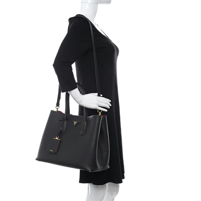 Prada Saffiano Cuir Medium Double Bag Black Fuoco 2 of 12