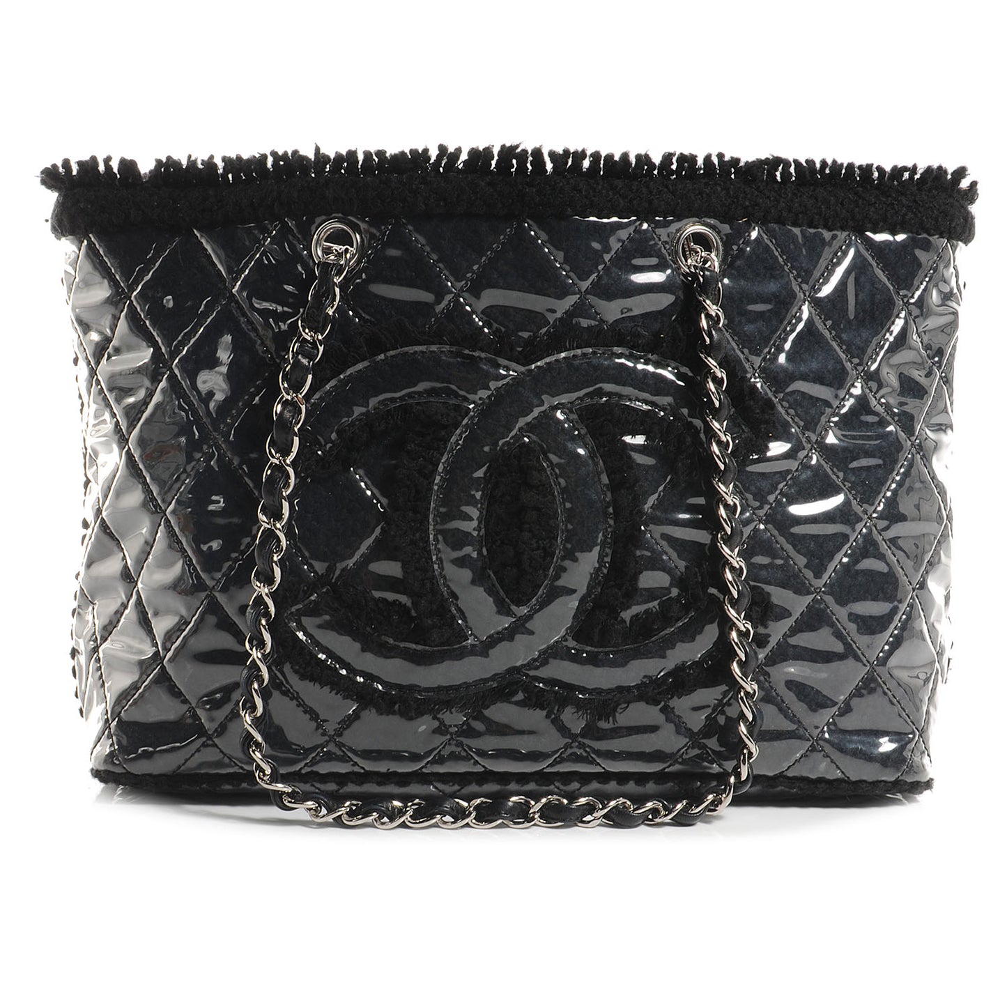 Vinyl Quilted Funny Tweed Tote Black