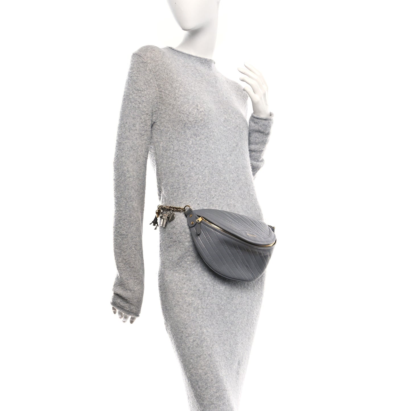 Shiny Goatskin Allover Logo Embossed XS Souvenir Belt Bag Gris