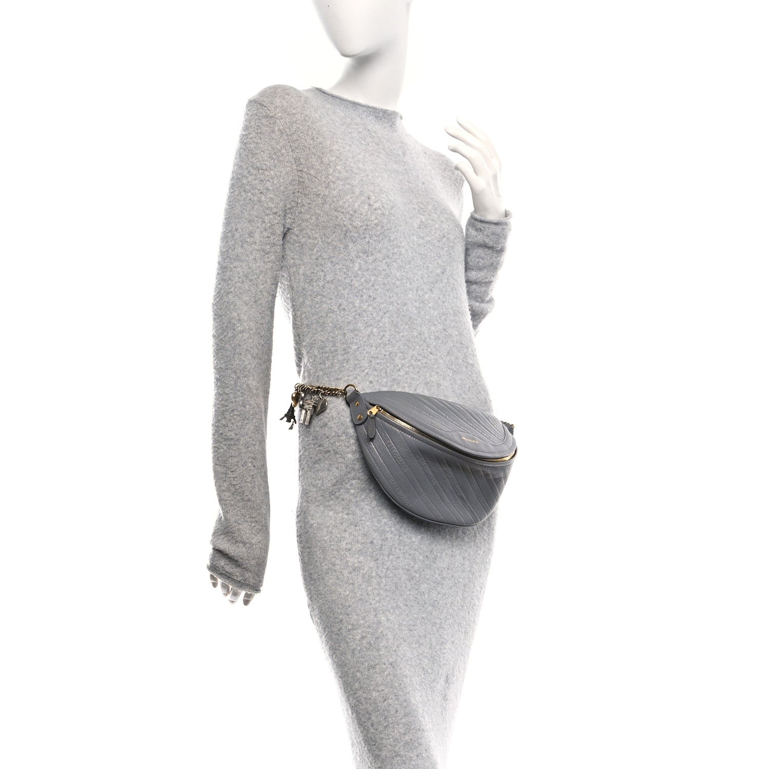 Balenciaga Shiny Goatskin Allover Logo Embossed XS Souvenir Belt Bag Gris 2 of 10