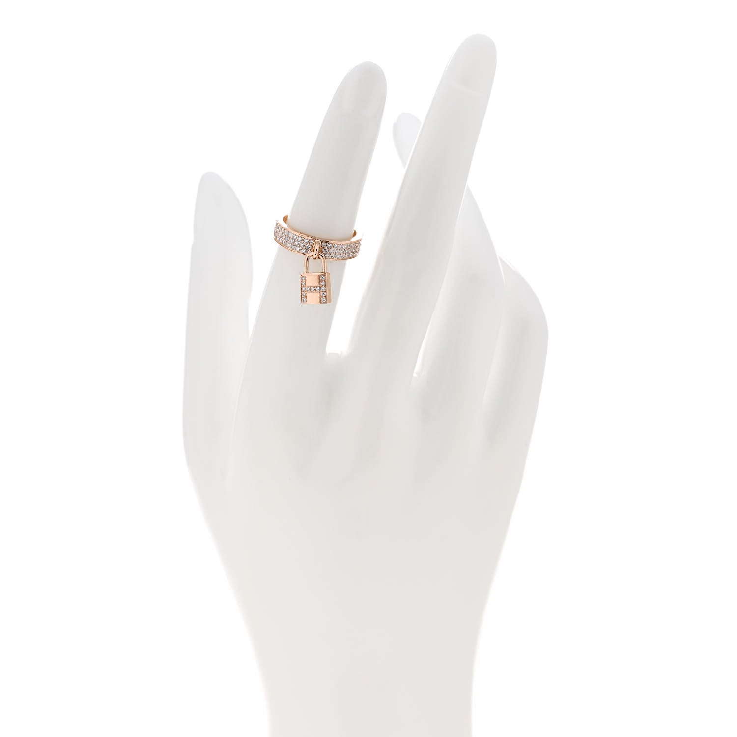 Hermes 18K Rose Gold Diamond MM Kelly Clochette Ring 49 5 2 of 6