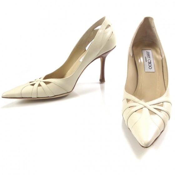Leather Cutout Slingback Heels 37.5 Ivory
