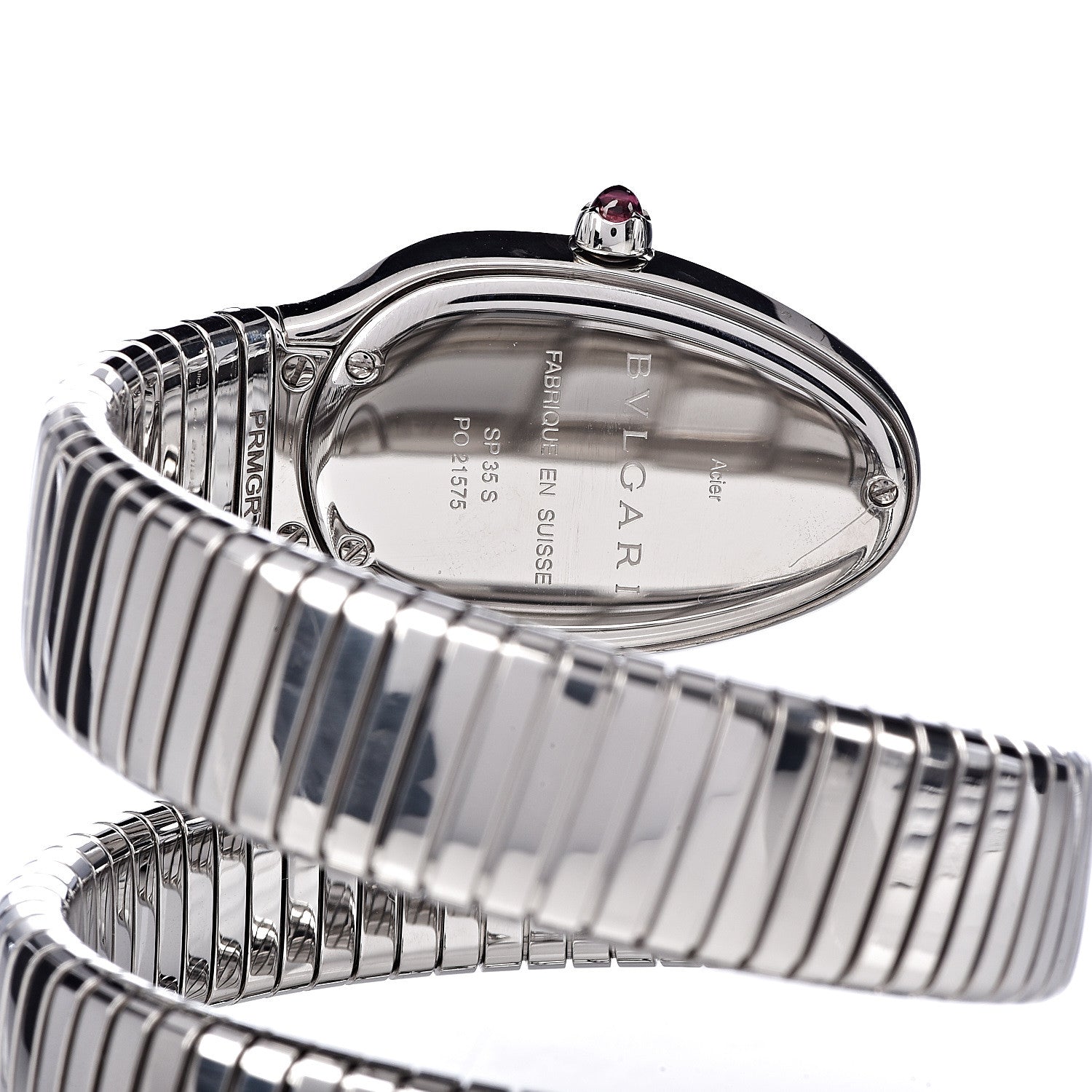 Bulgari Stainless Steel Diamond Bezel 35mm Serpenti Tubogas Double Spiral Quartz Watch Red 5 of 7