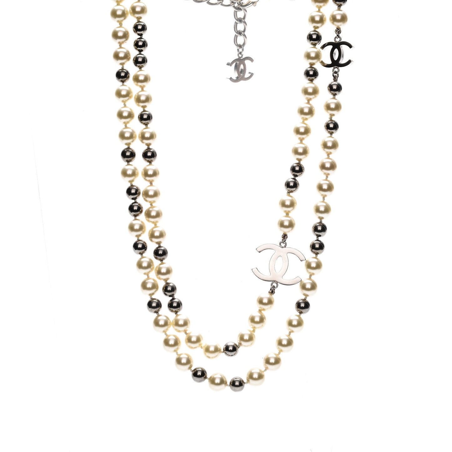 Ruthenium Pearl Beaded CC Long Necklace