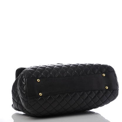 Chanel Lambskin Quilted Large Fluffy CC Shopping Tote Black 4 of 9
