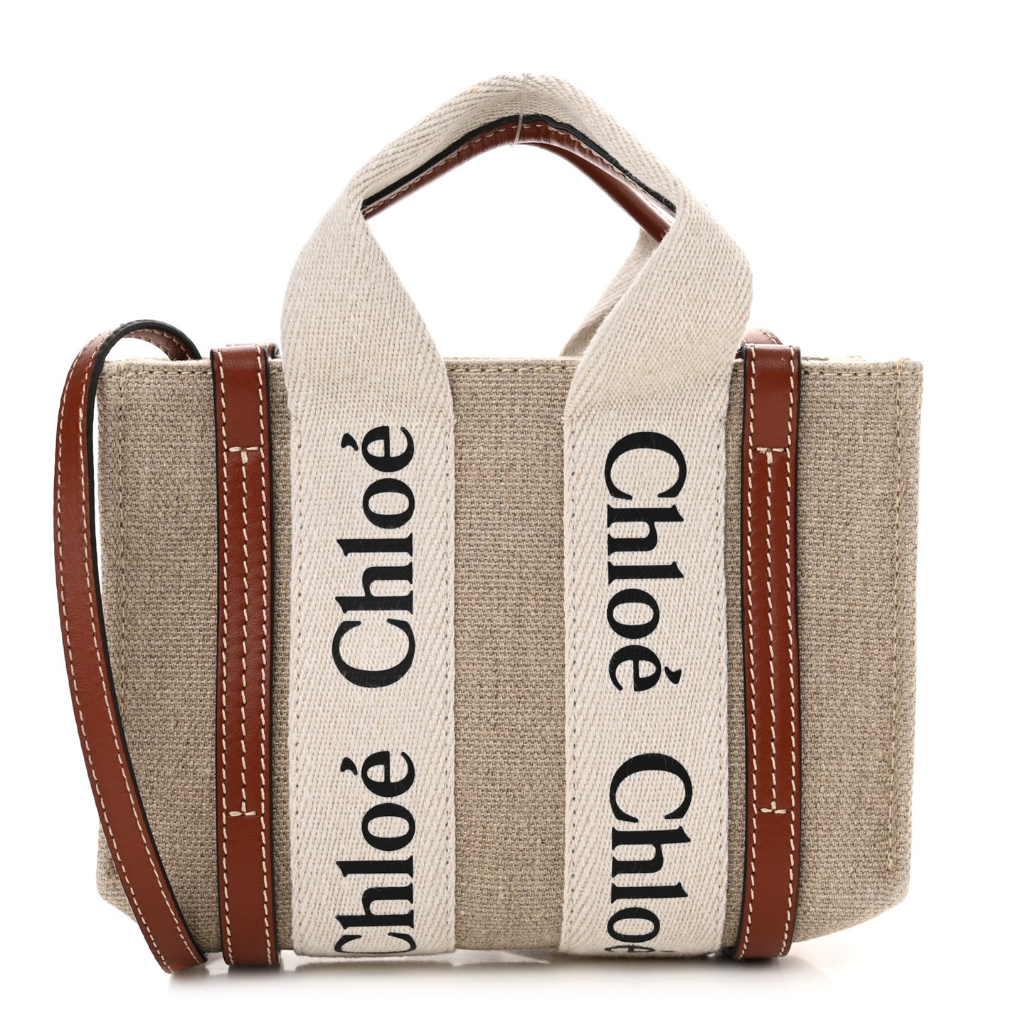 Cotton Calfskin Mini Woody Ribbon Tote White Brown