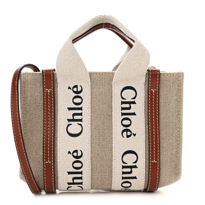 Chloe Cotton Calfskin Mini Woody Ribbon Tote White Brown 1 of 11