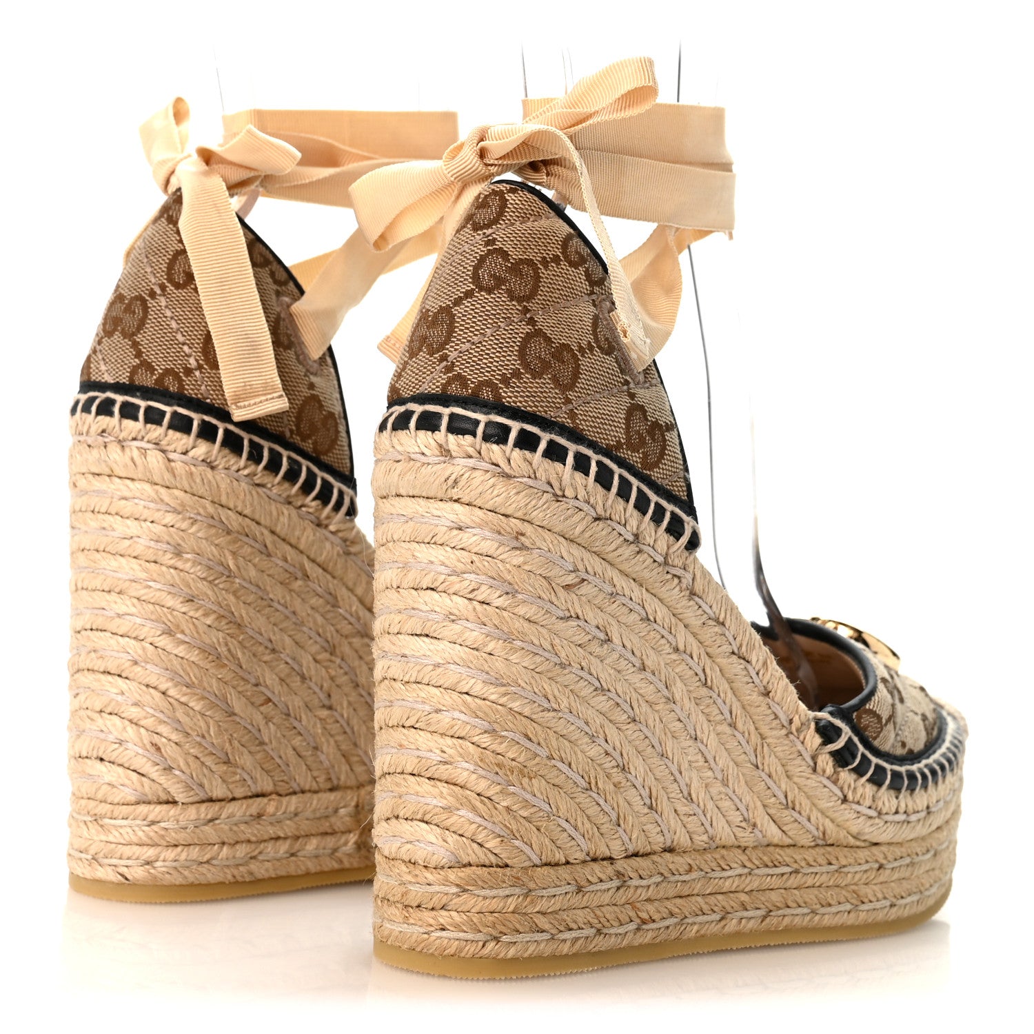 Gucci Monogram Matelasse GG Marmont Ankle Wrap Platform 35/120mm Espadrille Wedges 37 Beige Ebony Black Sand Storm 5 of 9