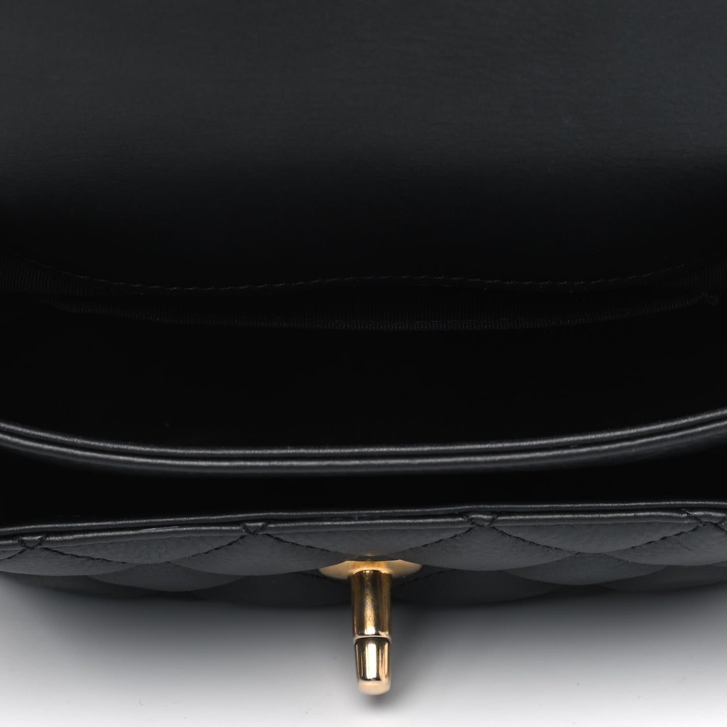 Calfskin Quilted Top Handle Flap Black