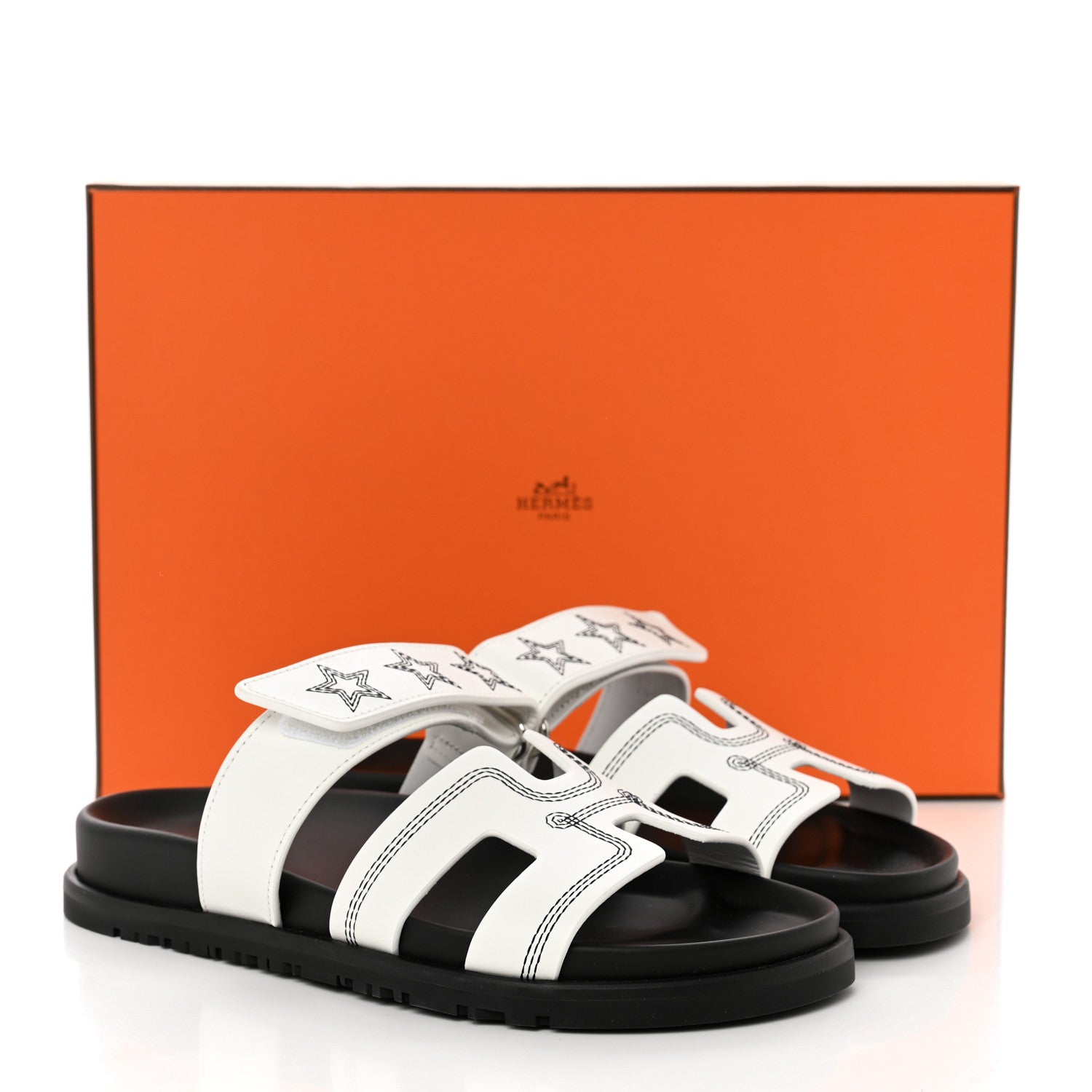 Hermes Calfskin Stars Womens Chypre Sandals 35 White 9 of 9