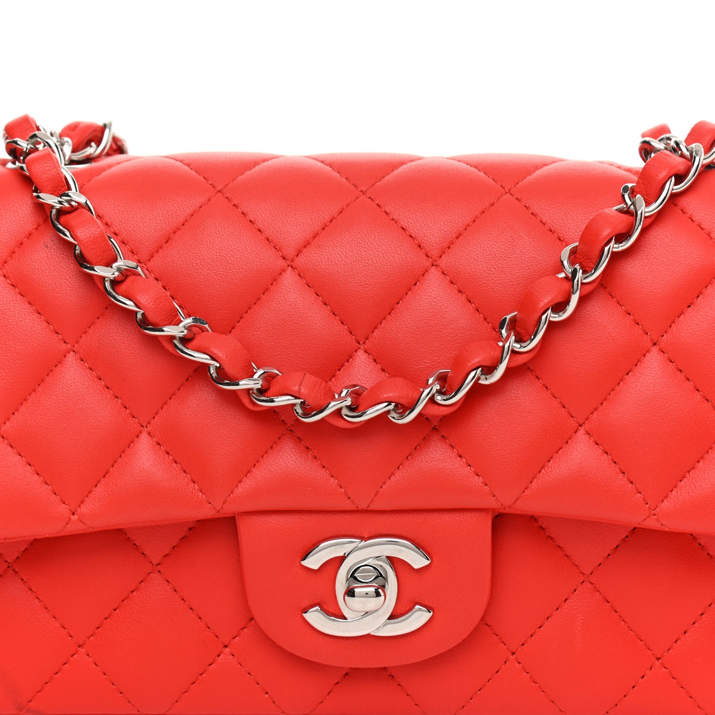 Lambskin Quilted Mini Rectangular Flap Red