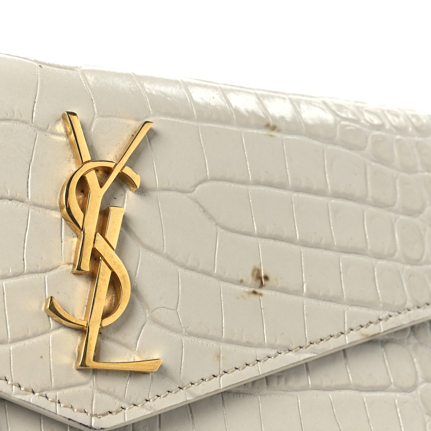 Saint Laurent Calfskin Crocodile Embossed Monogram Uptown Baby Pouch Perle 11 of 11