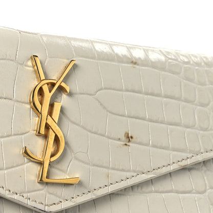 Saint Laurent Calfskin Crocodile Embossed Monogram Uptown Baby Pouch Perle 11 of 11