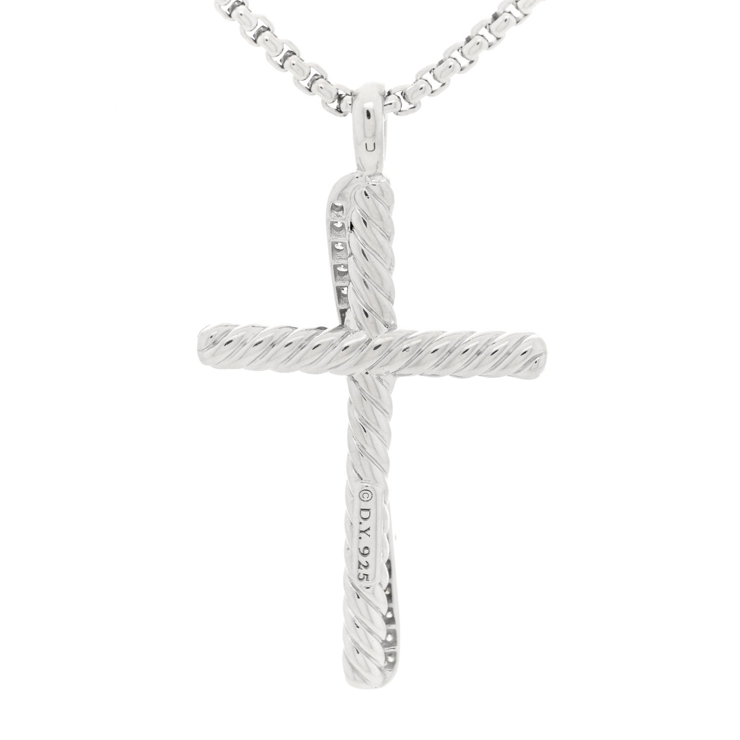 Sterling Silver Diamond 35mm Crossover Cross Necklace
