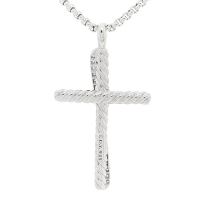 David Yurman Sterling Silver Diamond 35mm Crossover Cross Necklace 4 of 5