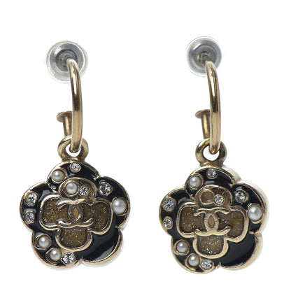 Chanel Enamel Pearl CC Camellia Drop Earrings Black 1 of 3