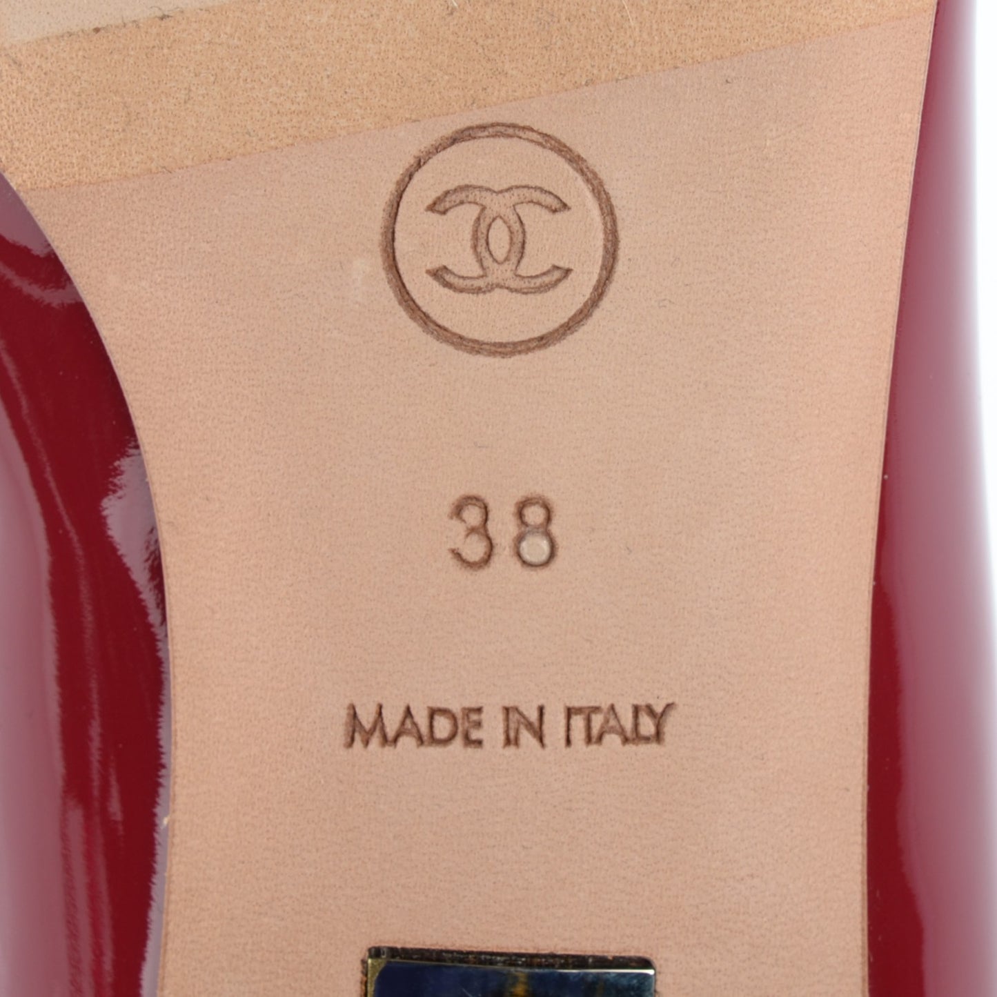 Patent Mirrored Peep Toe Flats 38 Red