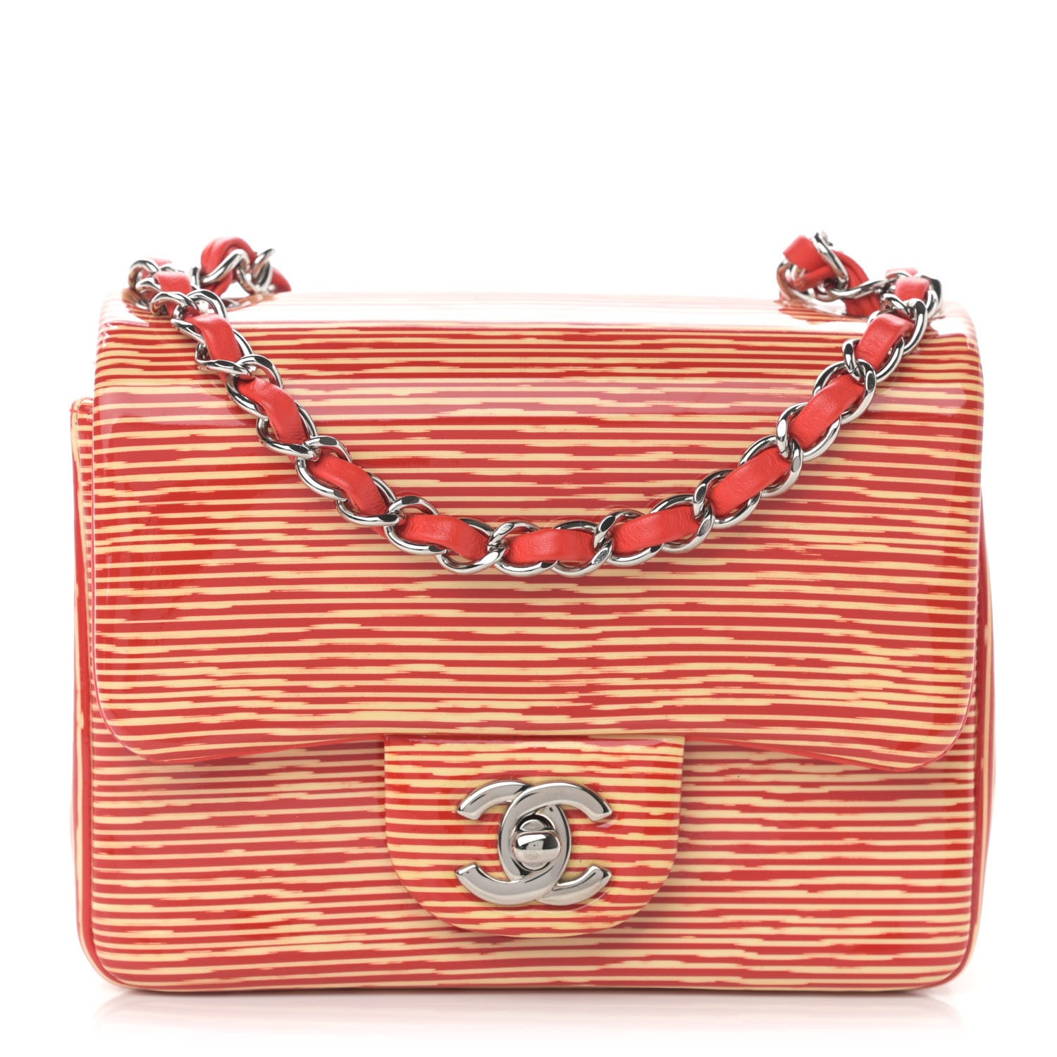Chanel Patent Calfskin Striped Mini Square Flap Red 1 of 10