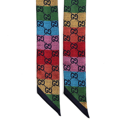 Gucci Silk Twill Lady GG Psychedelic Neck Bow Scarf Dark Blue Multicolor 2 of 4