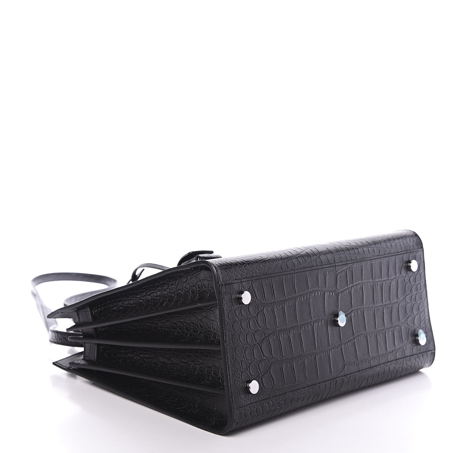 Saint Laurent Calfskin Crocodile Embossed Small Sac de Jour Black 4 of 10