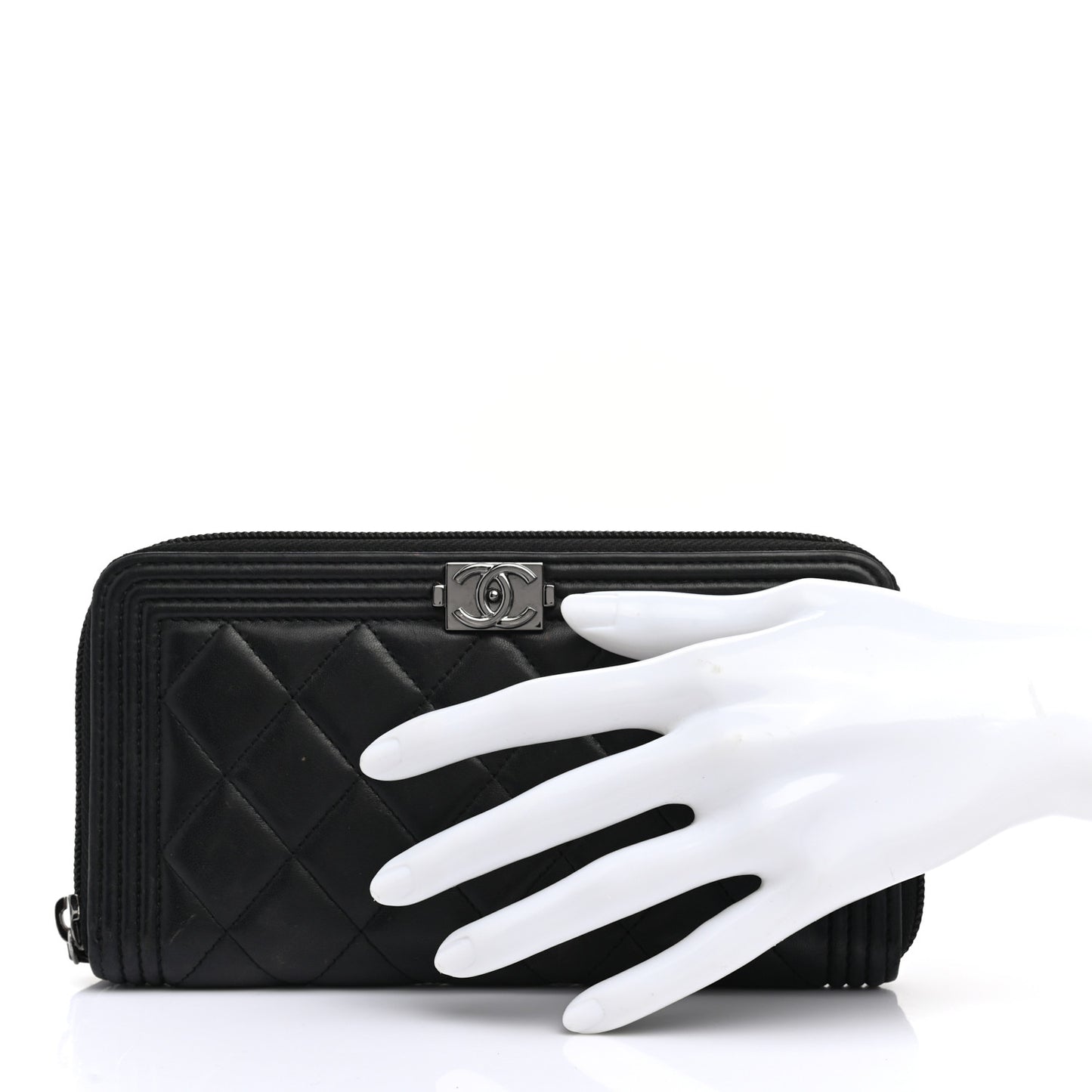 Lambskin Quilted Boy Zip Around Wallet Black