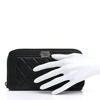 Chanel Lambskin Quilted Boy Zip Around Wallet Black 2 of 11