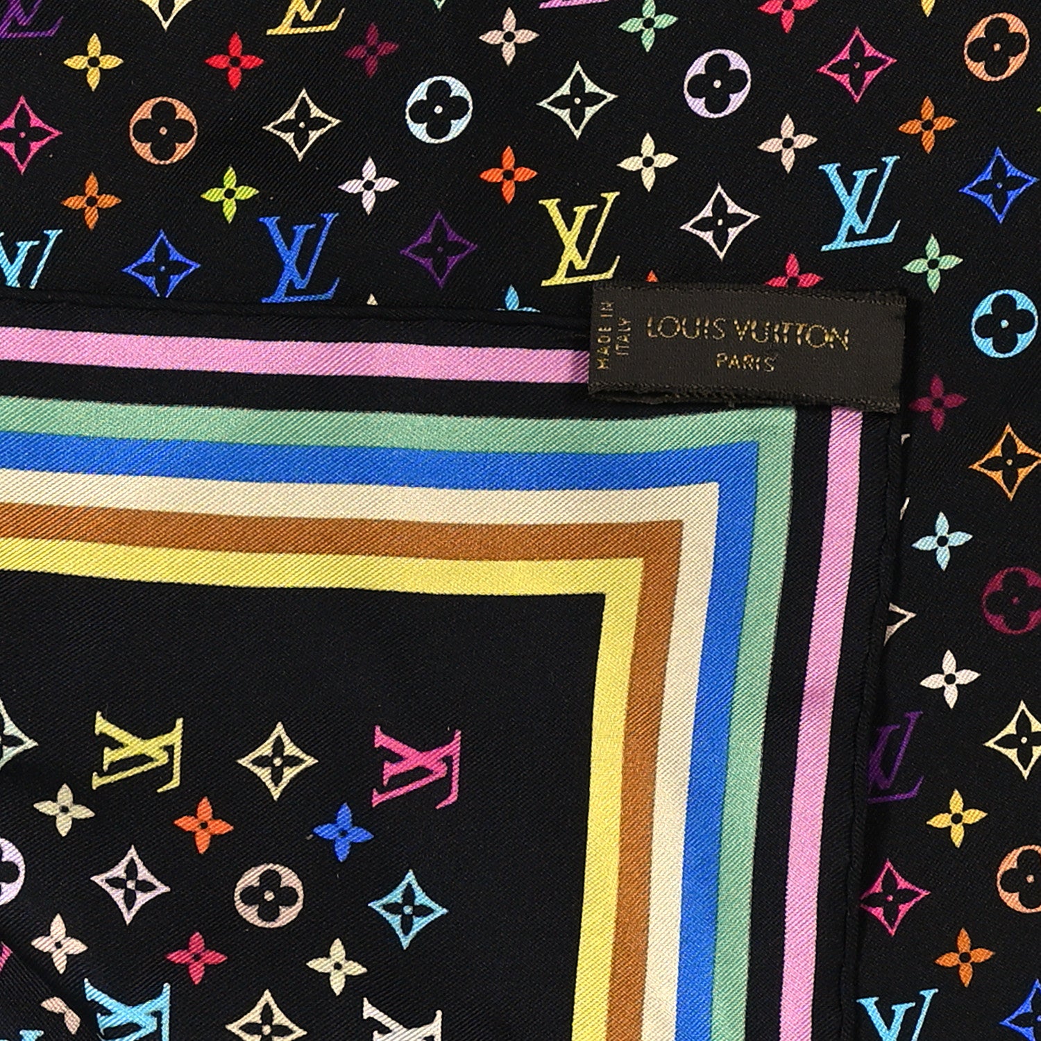 Louis Vuitton Silk Monogram Multicolor Square Scarf Black 3 of 3