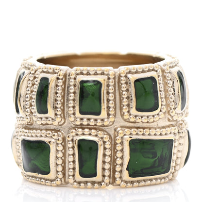 Chanel Poured Glass CC Ring 6.75 Green Gold 3 of 5